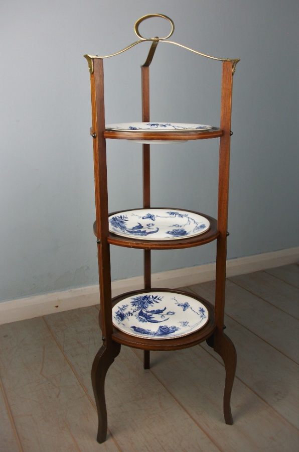 Edwardian Mahogany Three Tier Cake Stand with Plates